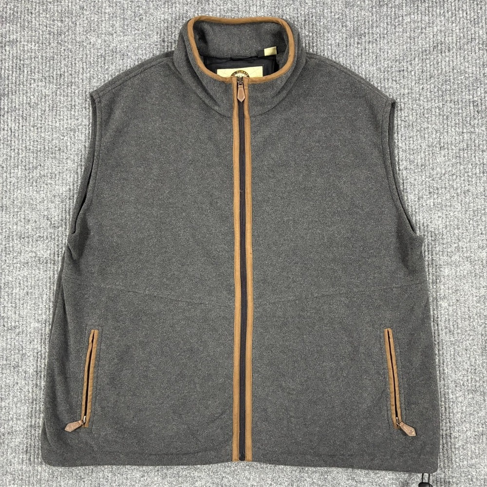 North End Mens Gray Full Zip Fleece Vest Size XL Brown Trim Outdoor Casual